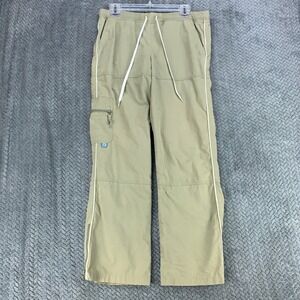 Fuda Cargo Pants Women Size S Tan Khaki Drawstring Zippered Ankle Vents Piping